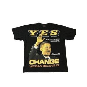 Vintage 2008 Barack Obama Black Big Print Shirt Size Large‎ Change Political RAP
